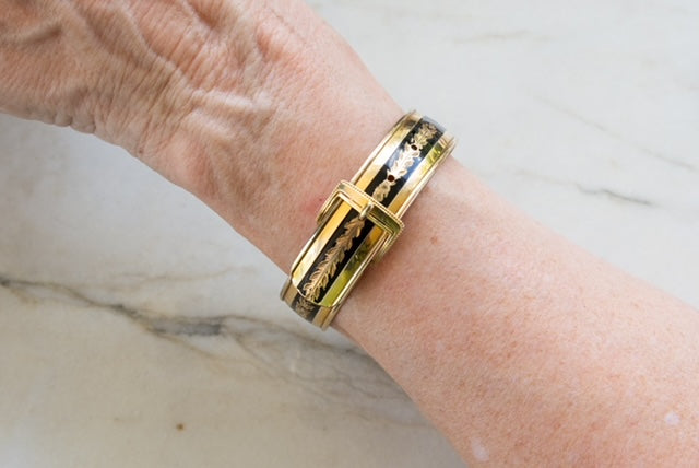 Gold-Filled Black Enamel Buckle-Style Bracelet