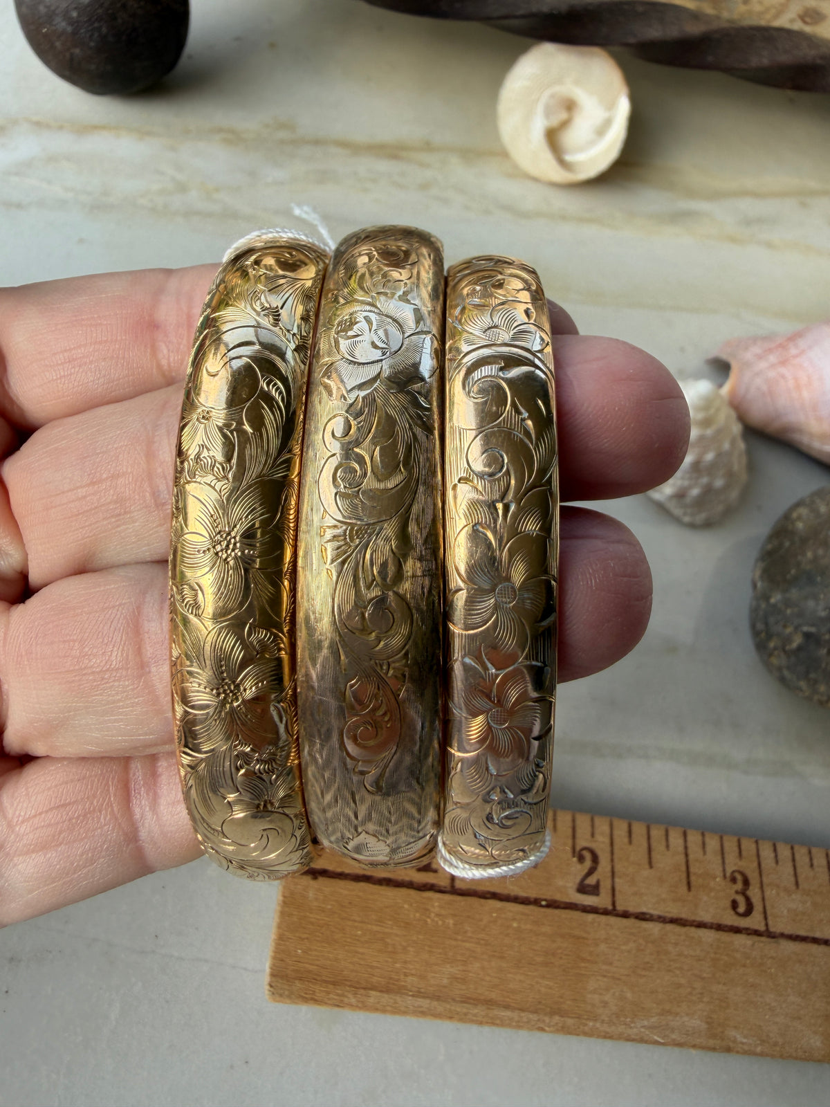 Gold-Filled Repouse Shell & Floral Bracelet