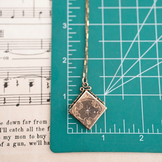 Gold-Filled Square Pendant with Clear Paste Center