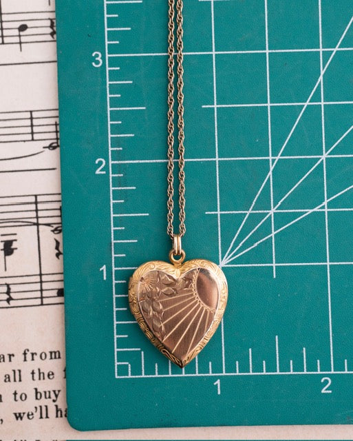 Etched Sunburst Heart Locket