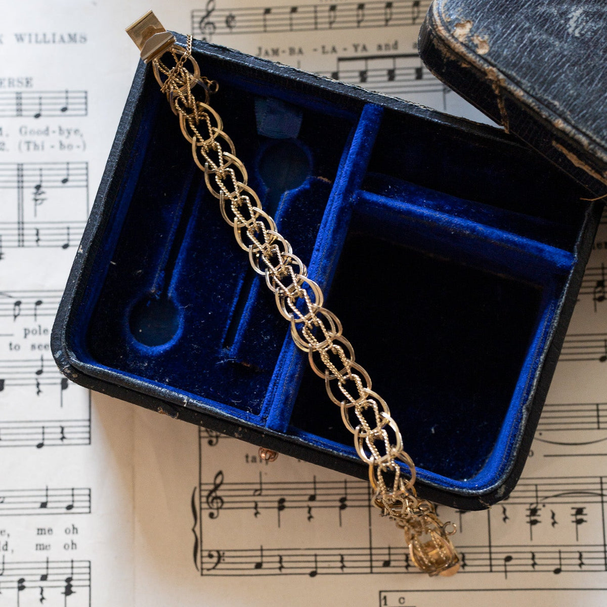 Open Link & Rope Antique Gold-Filled Bracelet