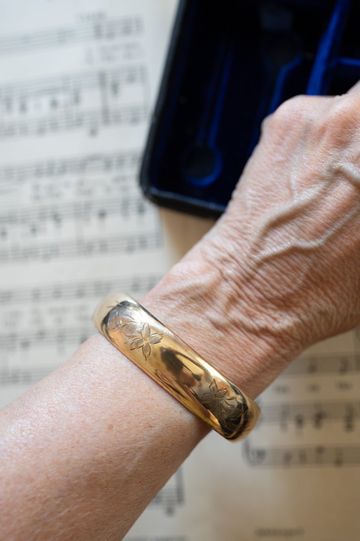 Etched Blank Cartouche Antique Gold-Filled Bracelet