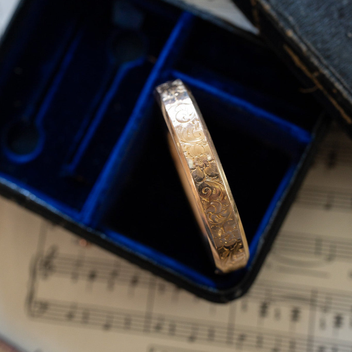 Floral Antique Gold-Filled Bracelet with Beveled Edge