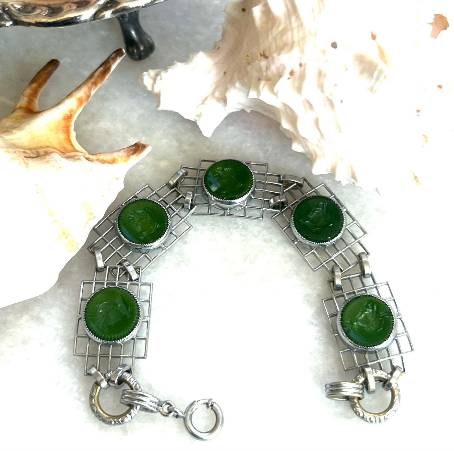 Open Link Intaglio Sterling Bracelet