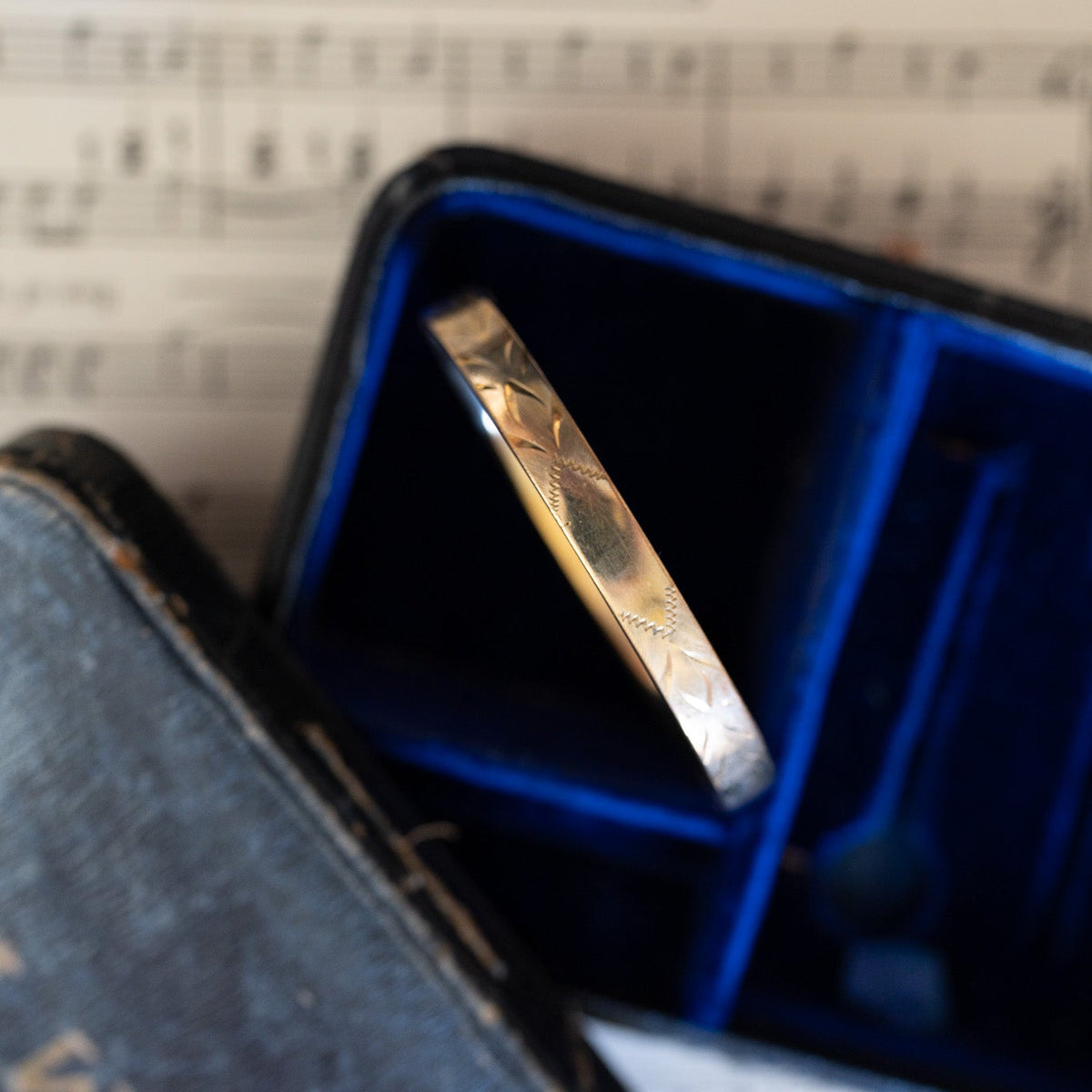 Etched Narrow Antique Gold-Filled Bracelet