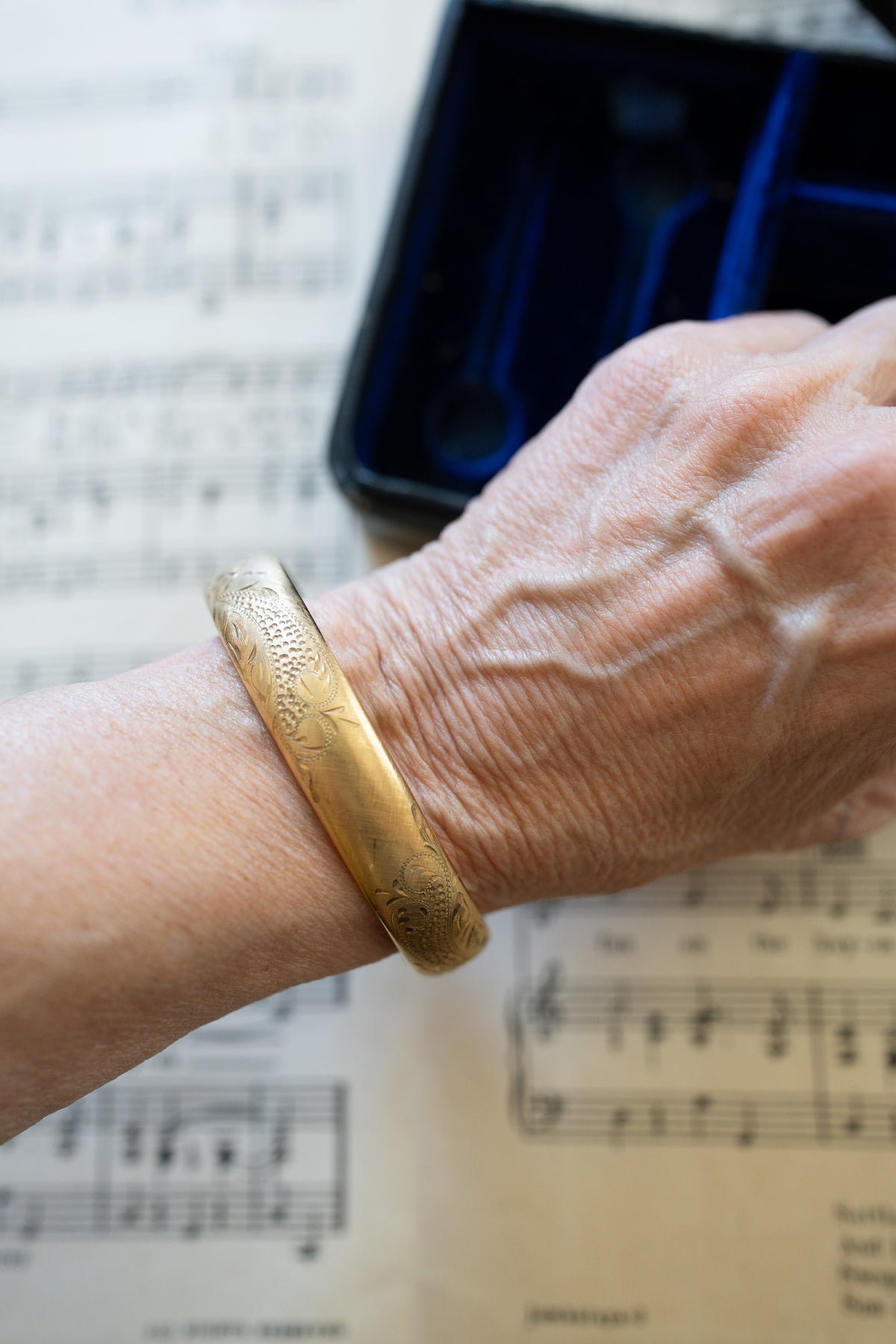 Etched Flowers Antique Gold-Filled Bracelet