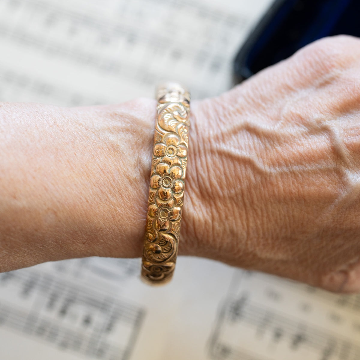 Floral Repousse Antique Gold-Filled Bracelet