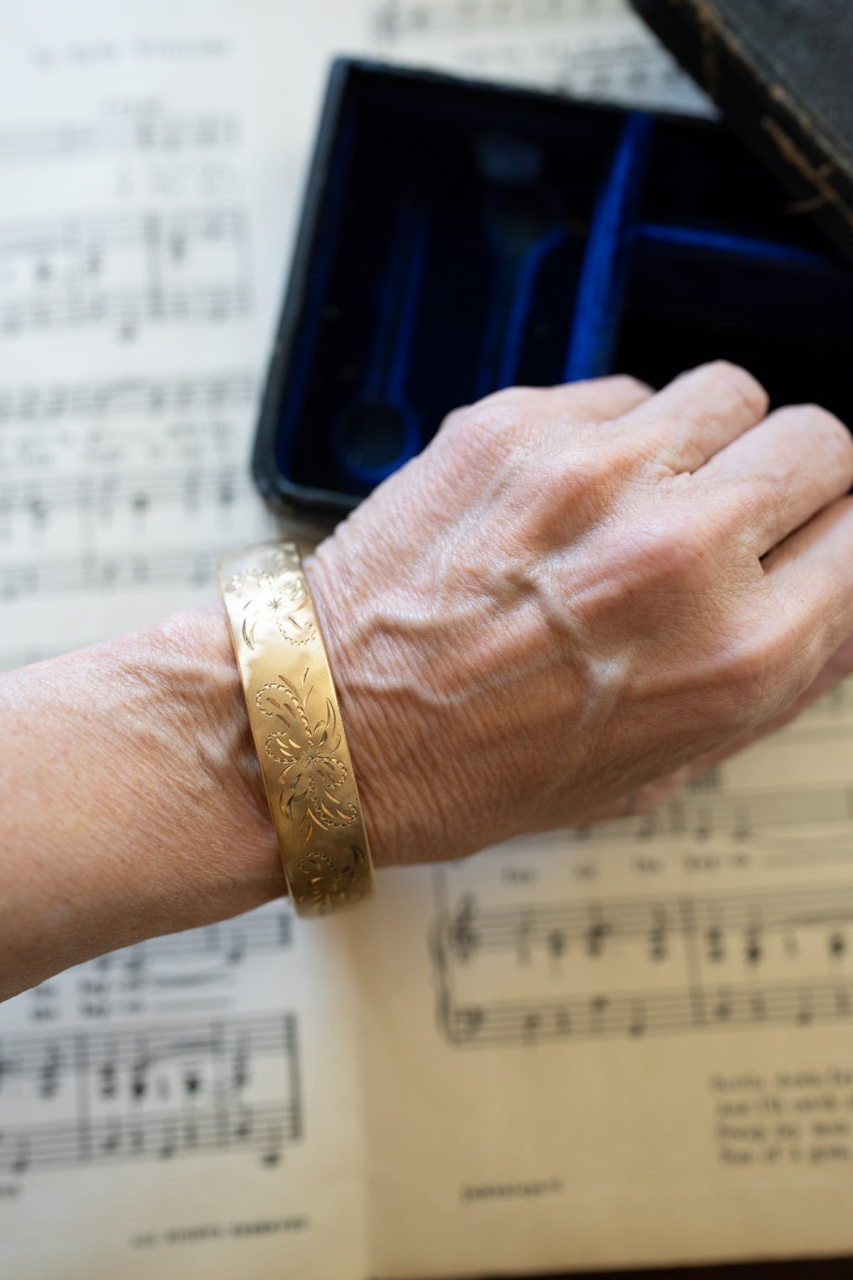 Brushed Floral Antique Gold-Filled Bracelet