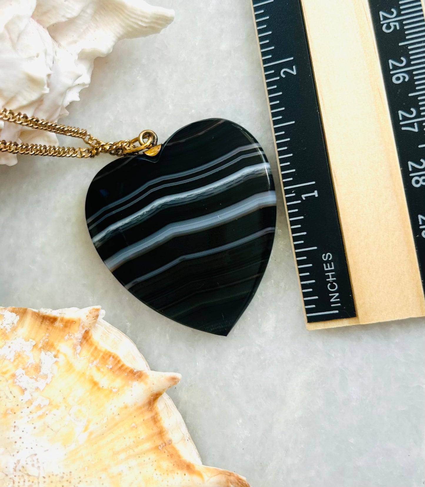 Black & White Banded Agate Heart Pendant with 21-inch Chain