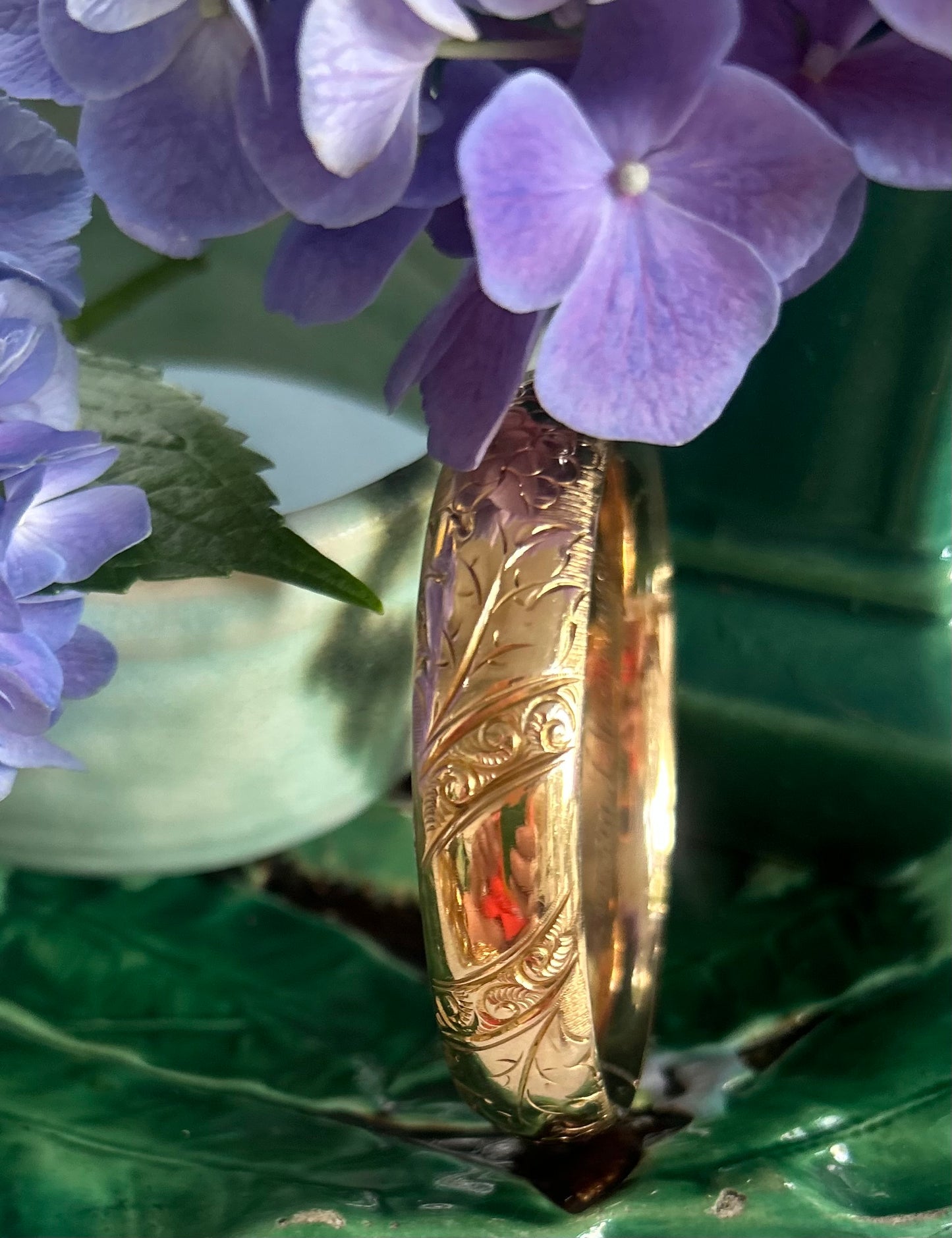 Engraved Antique Bracelet with Blank Center Cartouche