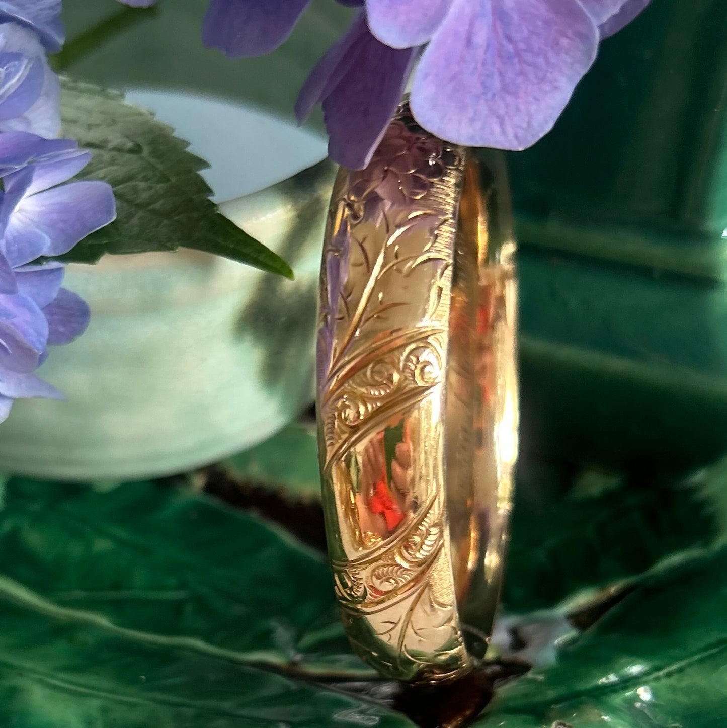 Engraved Antique Bracelet with Blank Center Cartouche