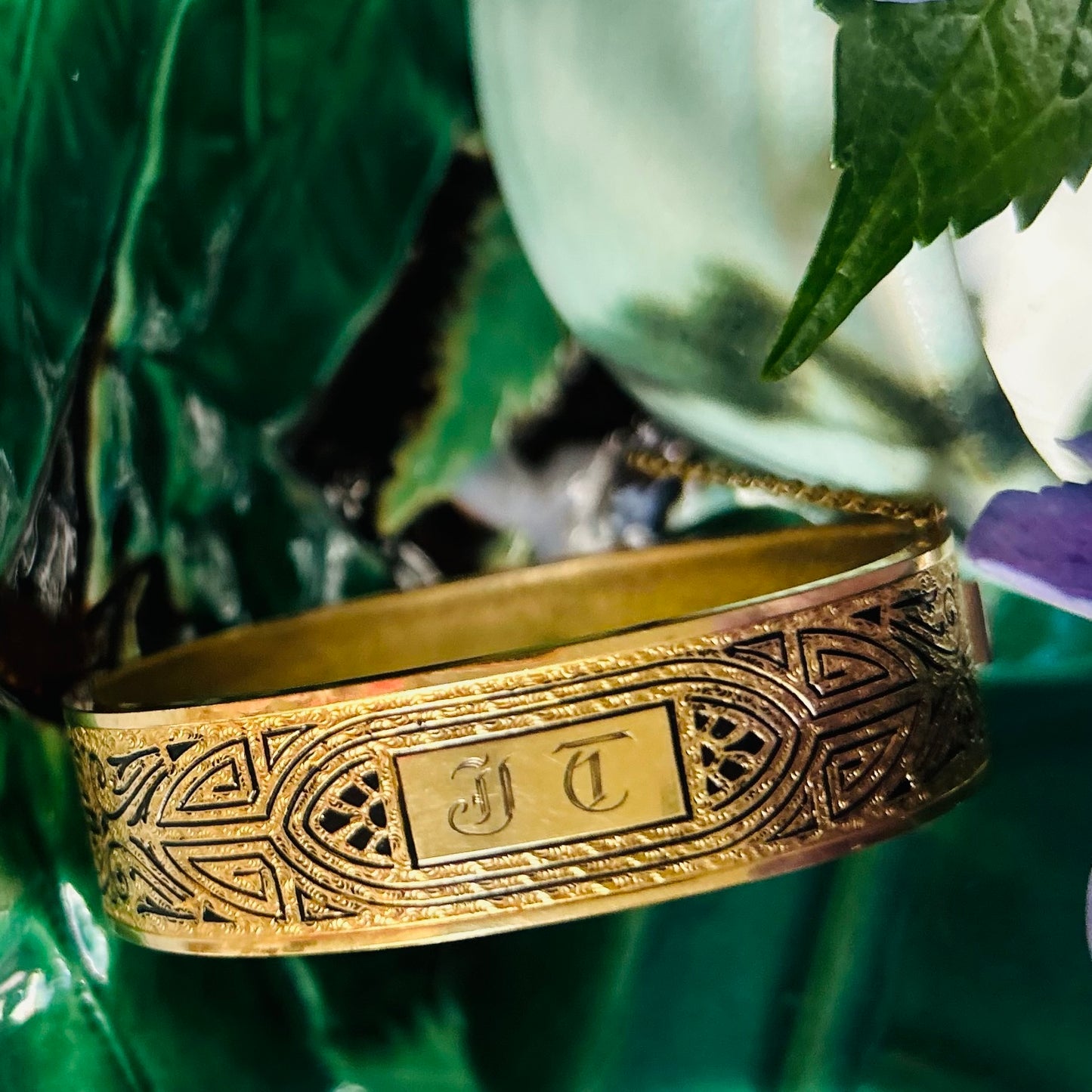 "JT" Gold-Filled Bracelet with Black Enamel