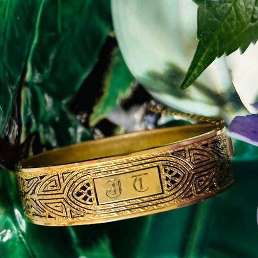 "JT" Gold-Filled Bracelet with Black Enamel