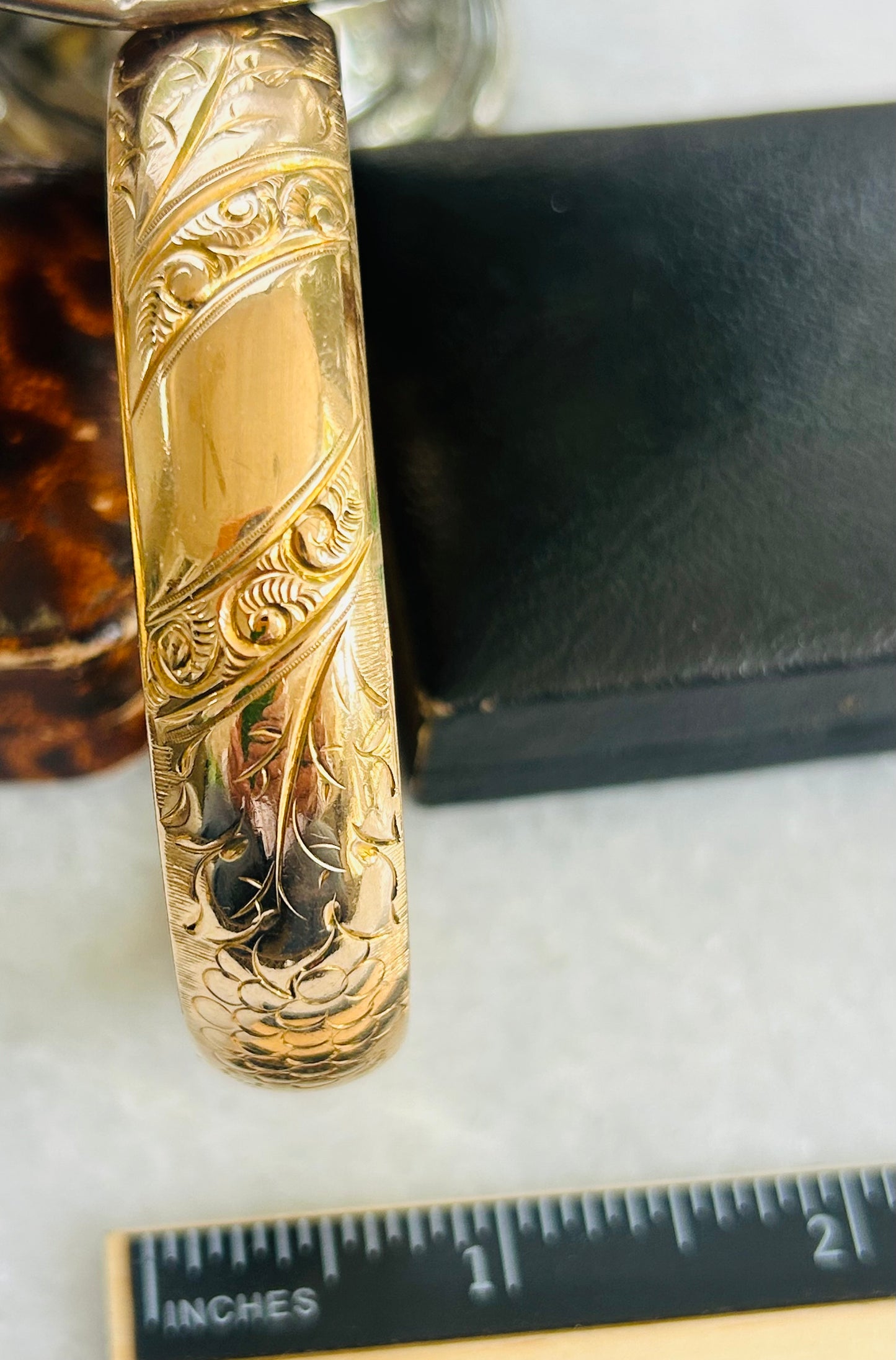 Engraved Antique Bracelet with Blank Center Cartouche