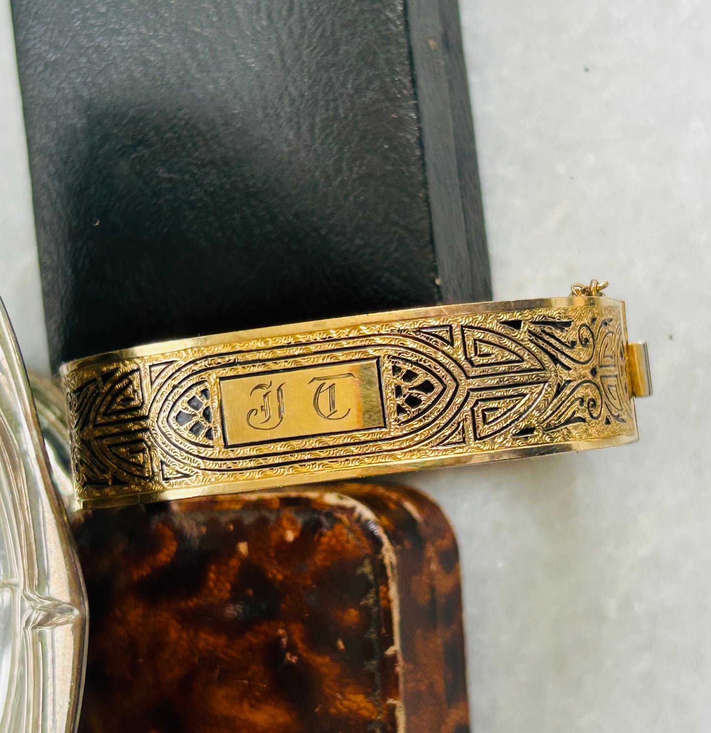 "JT" Gold-Filled Bracelet with Black Enamel