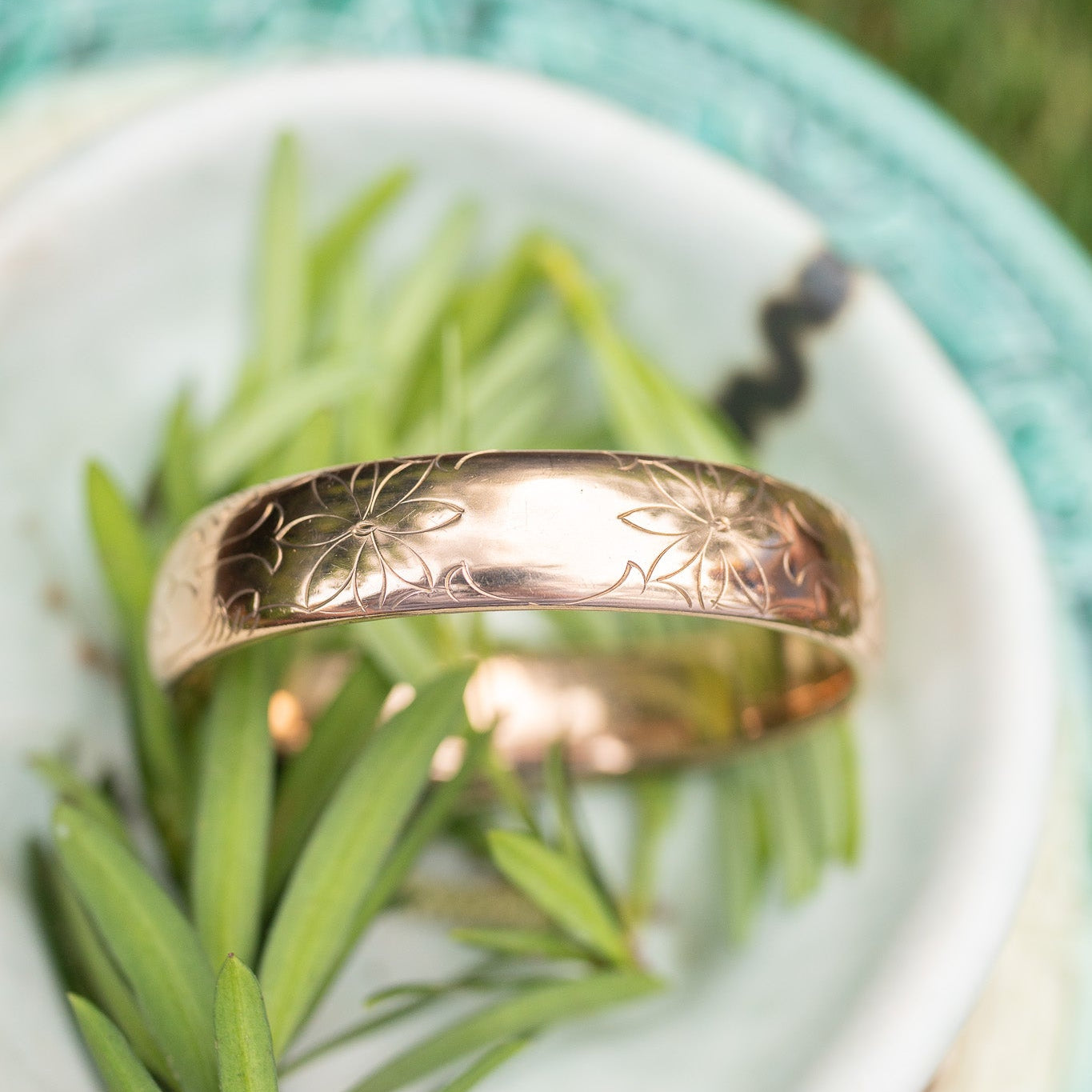 Etched Accent Gold-Filled Bracelet with Blank Cartouche