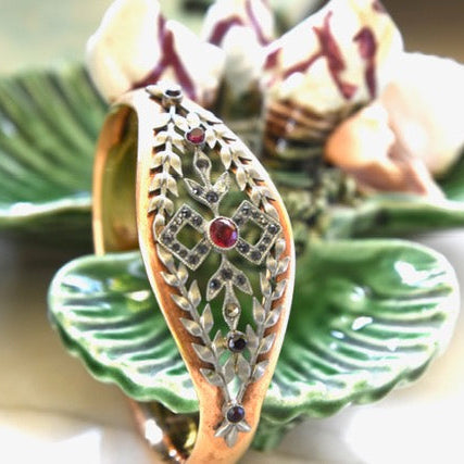 Red Paste & Marcasite Gold-Filled Bracelet