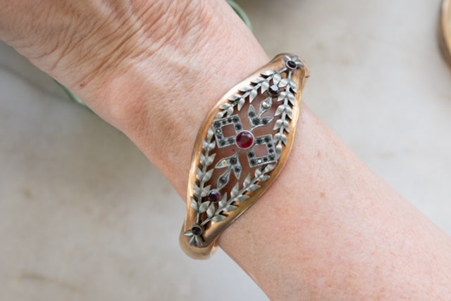 Red Paste & Marcasite Gold-Filled Bracelet