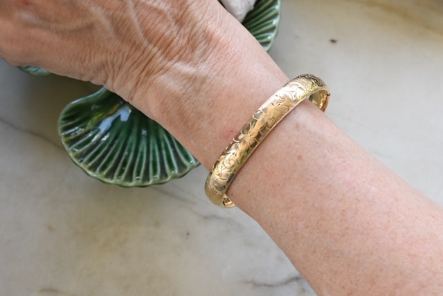Gold-Filled Repouse Shell & Floral Bracelet