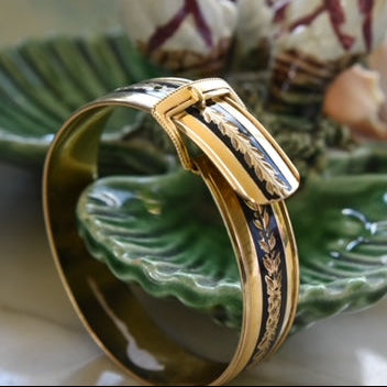 Gold-Filled Black Enamel Buckle-Style Bracelet