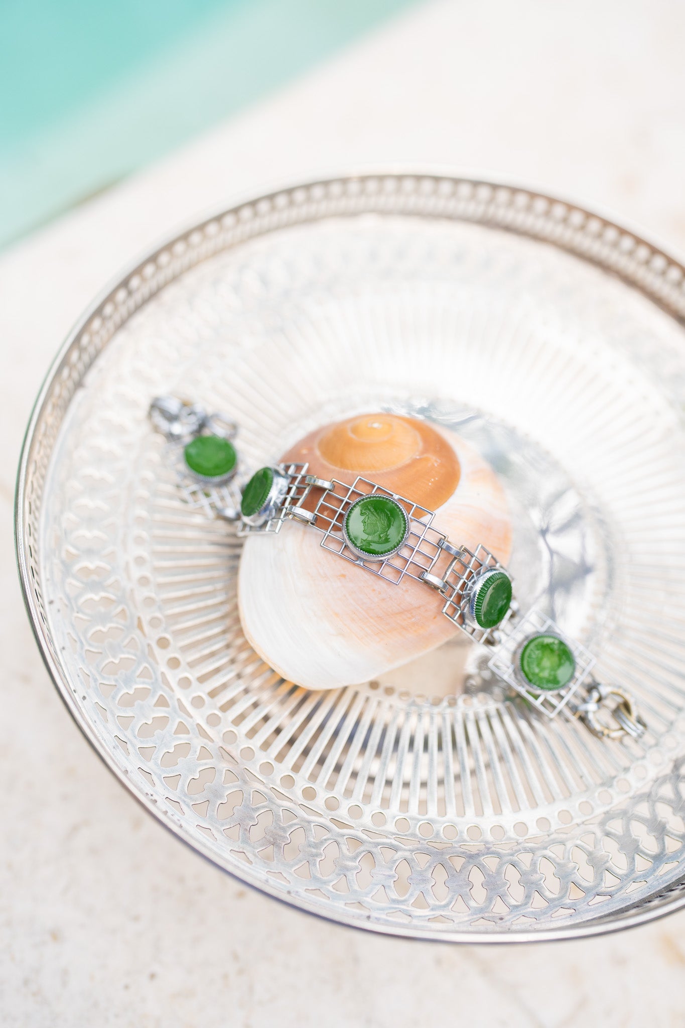 Open Link Intaglio Sterling Bracelet