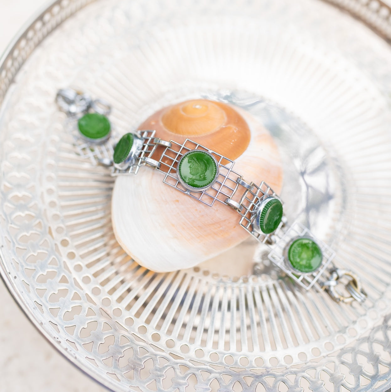 Open Link Intaglio Sterling Bracelet