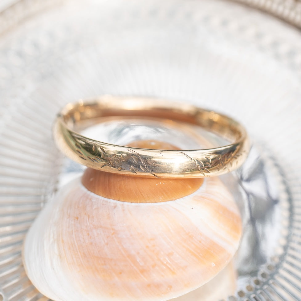 Narrow Gold-Filled Bangle with Blank Center Cartouche