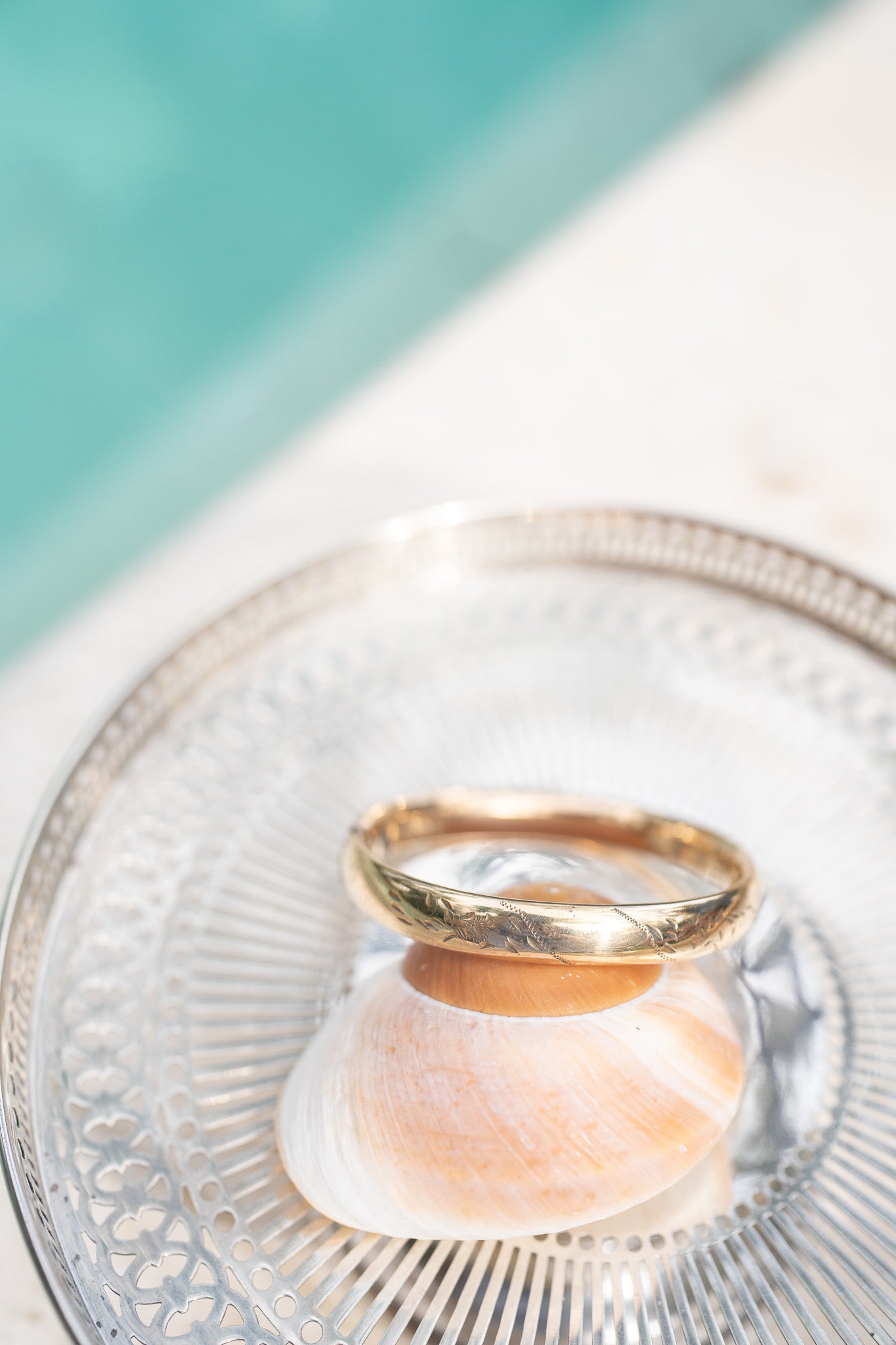 Narrow Gold-Filled Bangle with Blank Center Cartouche
