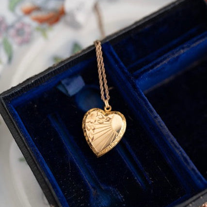 Etched Sunburst Heart Locket