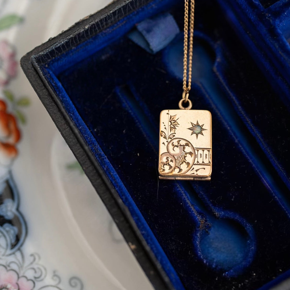 Rectangle Locket with Pearl Sunburst Accent